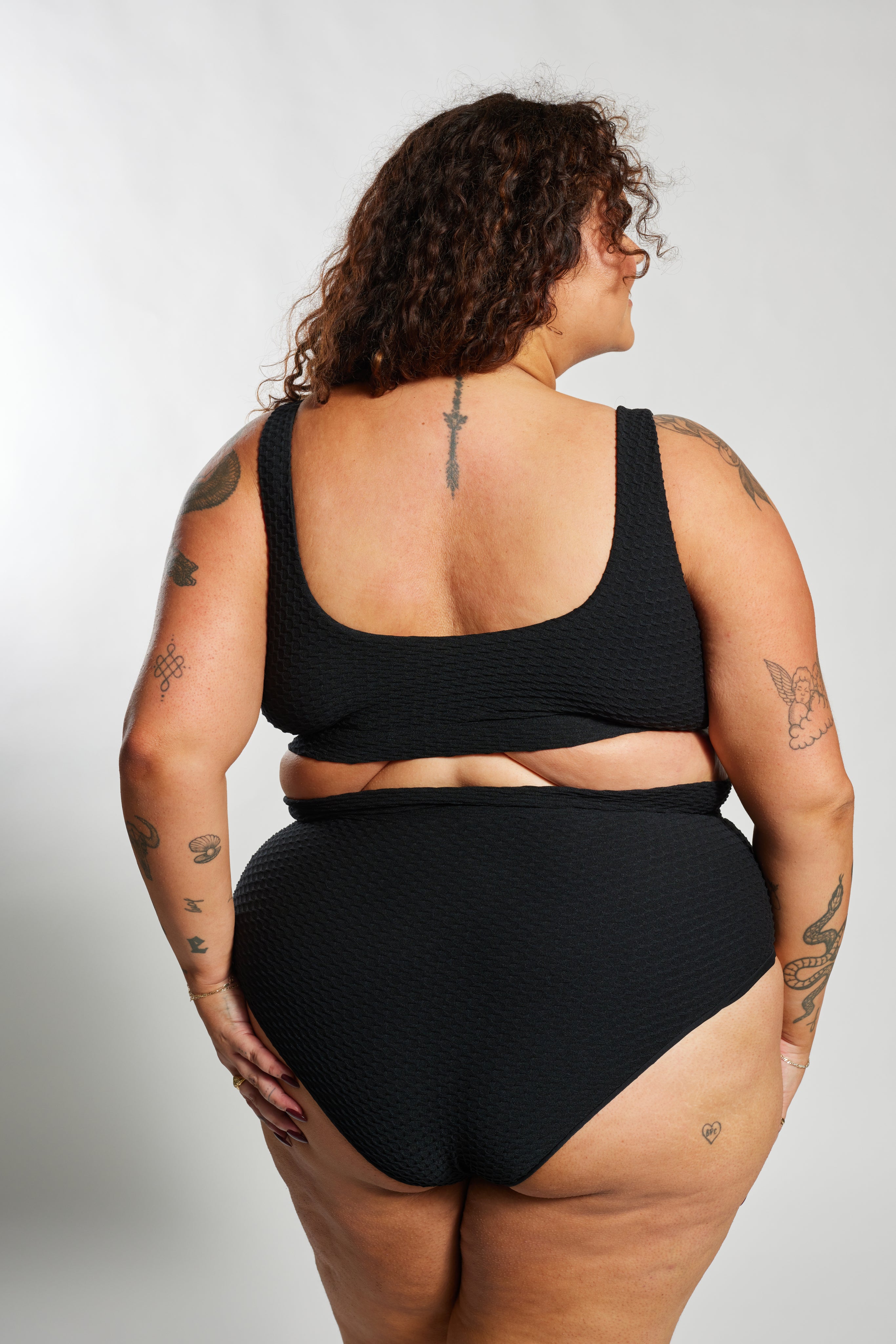 Ginger Bikini Bottom Curve - Black Waffle