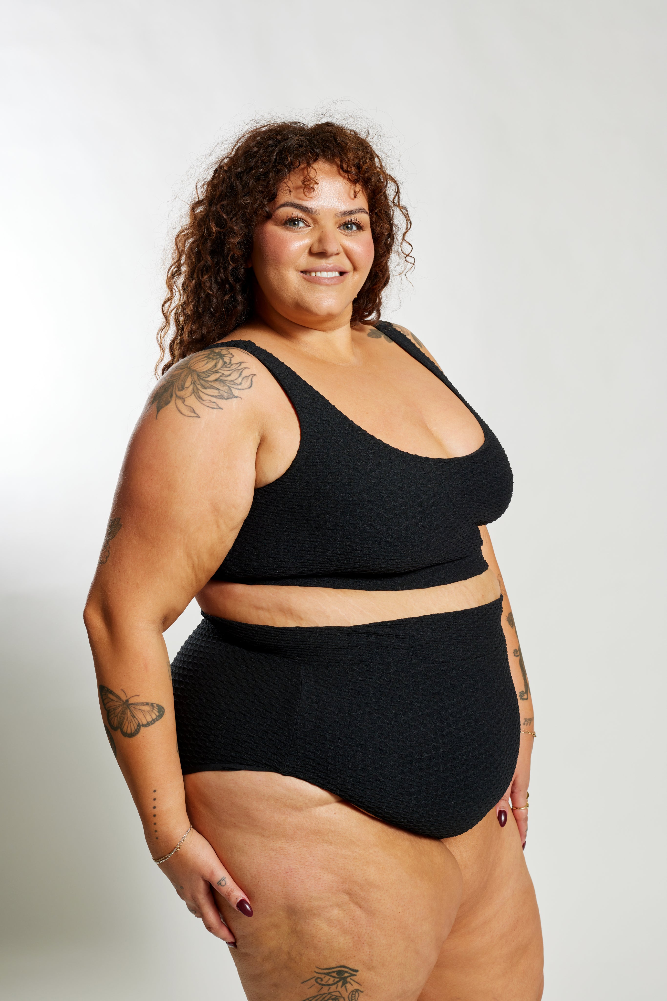 Ginger Bikini Bottom Curve - Black Waffle