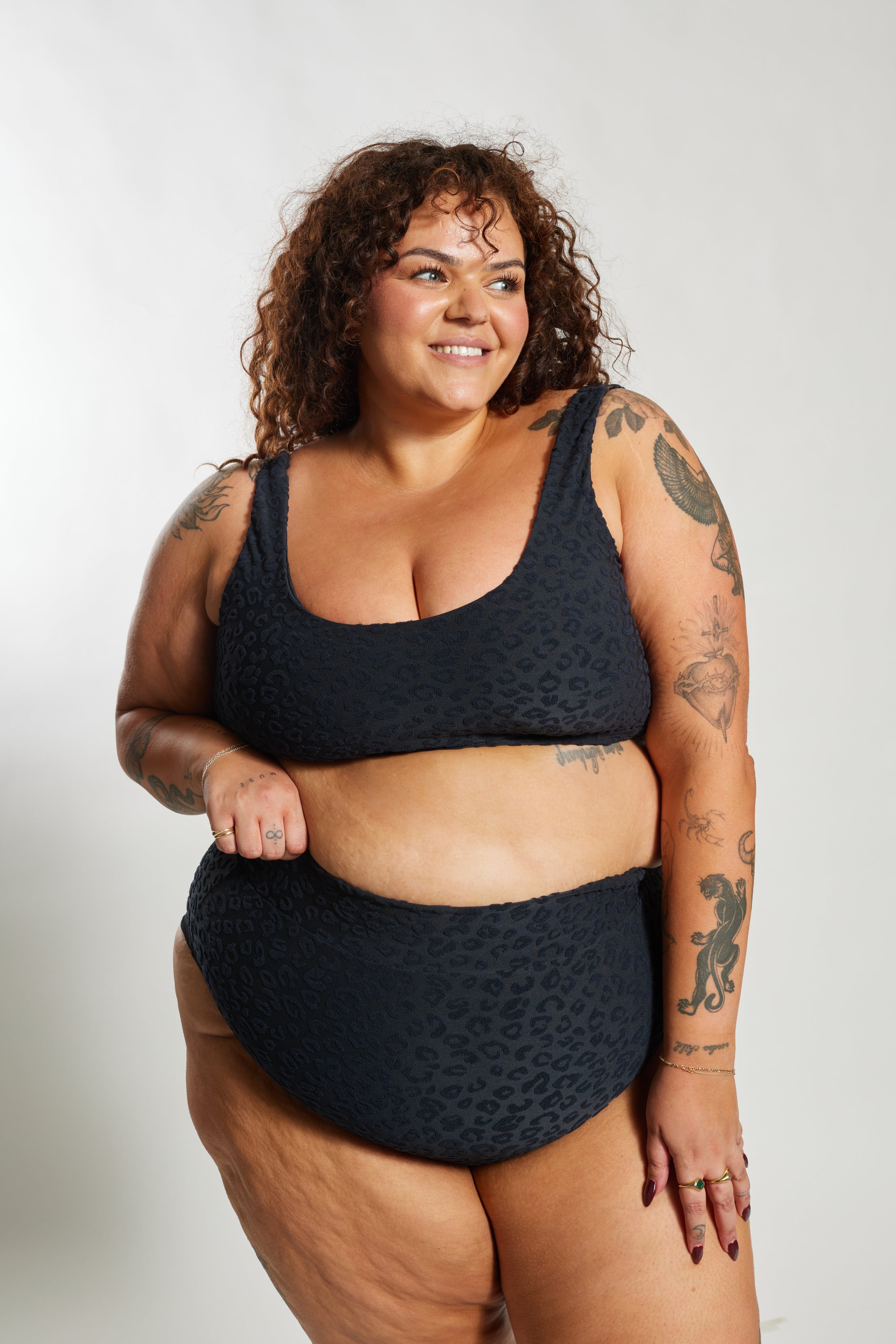 Ginger Bikini Bottom Curve - Textured Leopard Charcoal