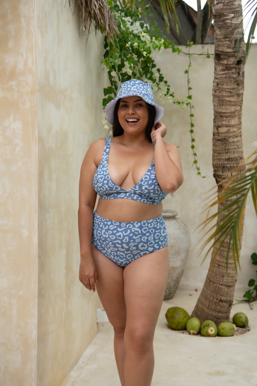 Daisy Swim Hat Adult - Denim Leopard