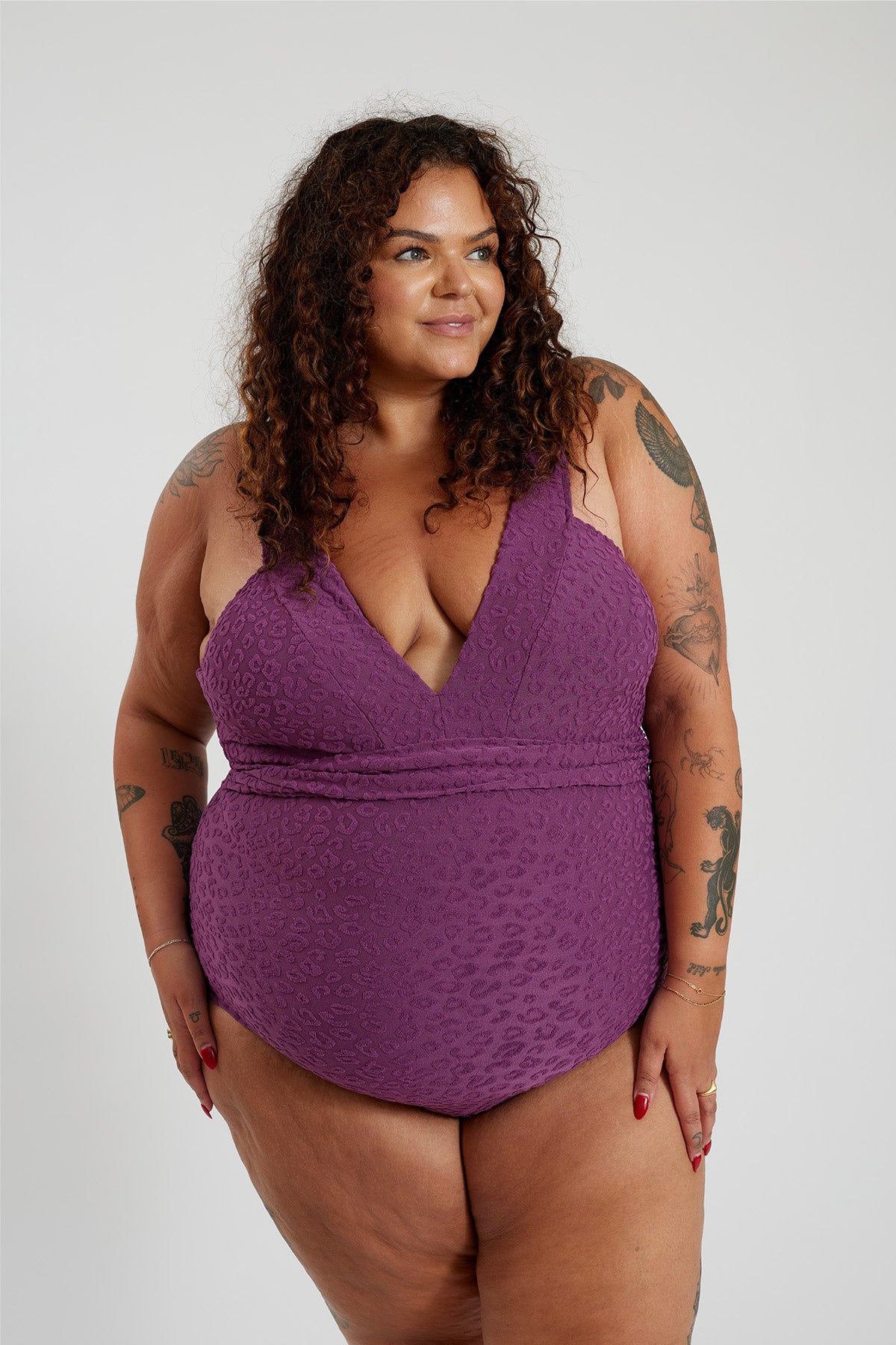 Gwen One Piece Curve - Textured Leopard Grape