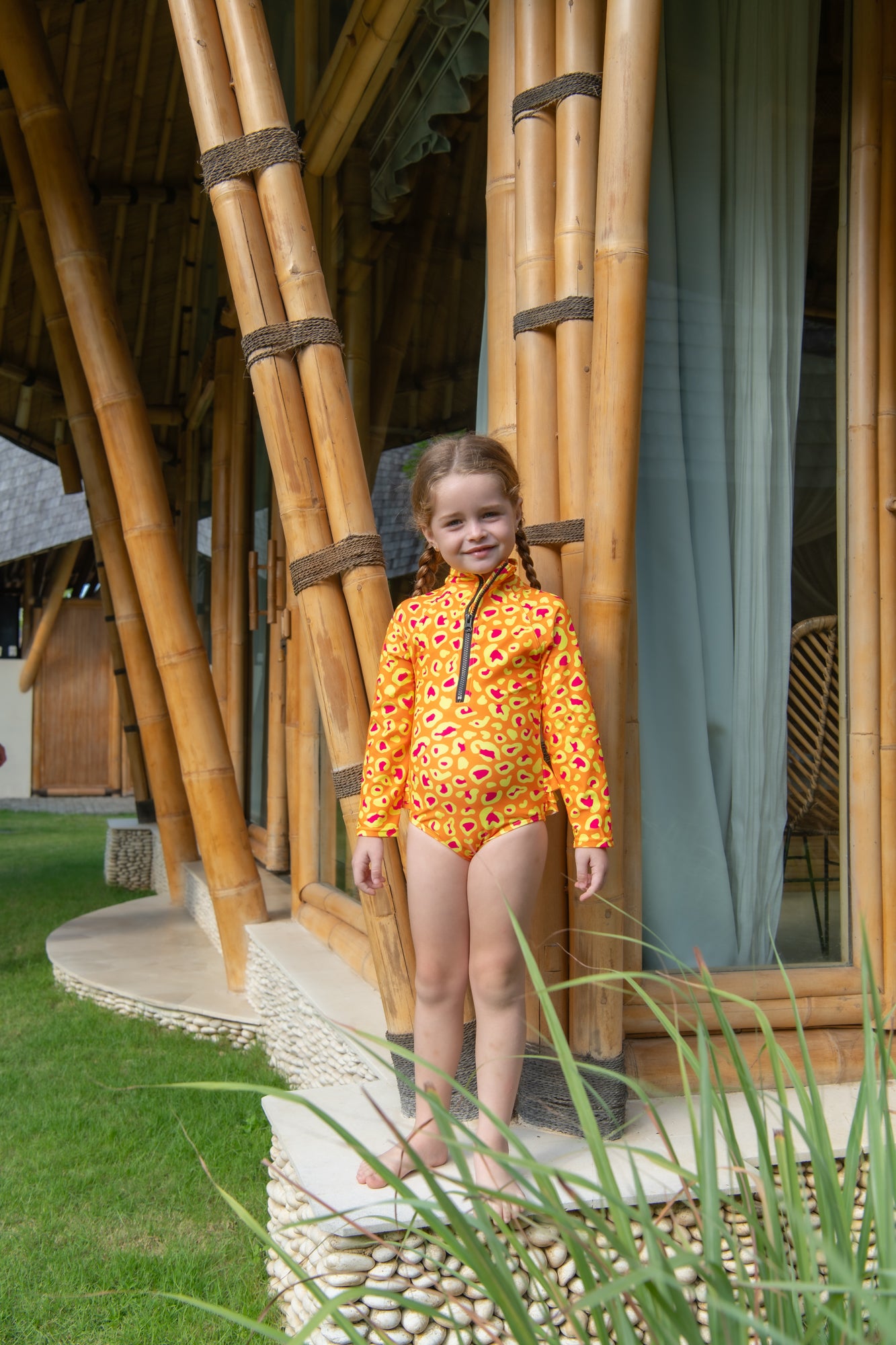 Mini Blake Surfsuit Final Sale - Orange Sprint Leopard