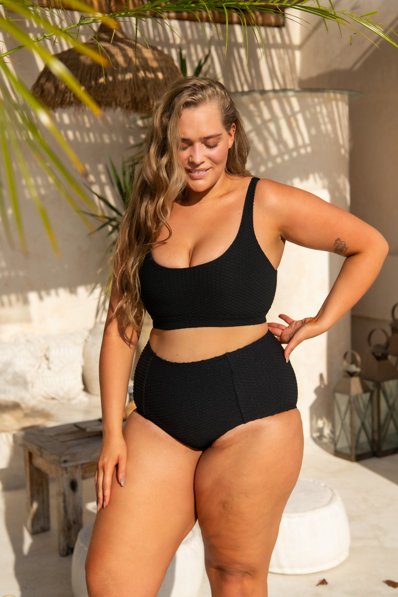 Penelope Bikini Bottom - Black Waffle