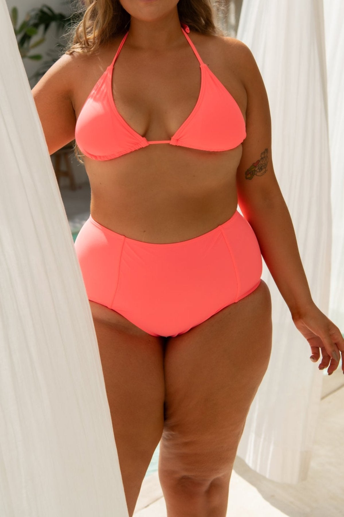 Infamous Swim Mia String Top in Fluro Coral