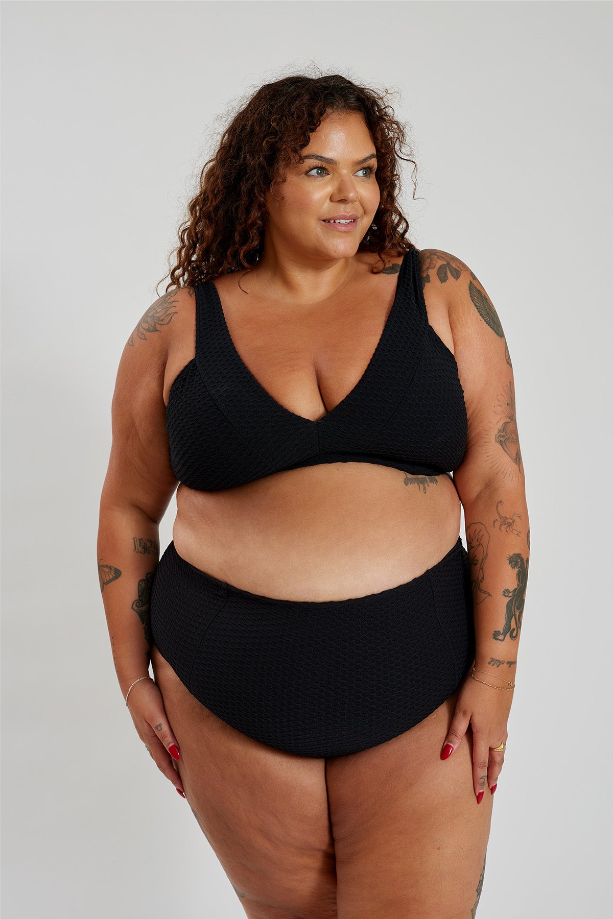 Penelope Bikini Bottom Curve - Black Waffle