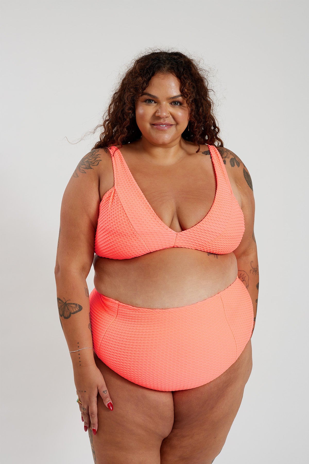 Lola Bikini Top Curve - Fluro Waffle Watermelon