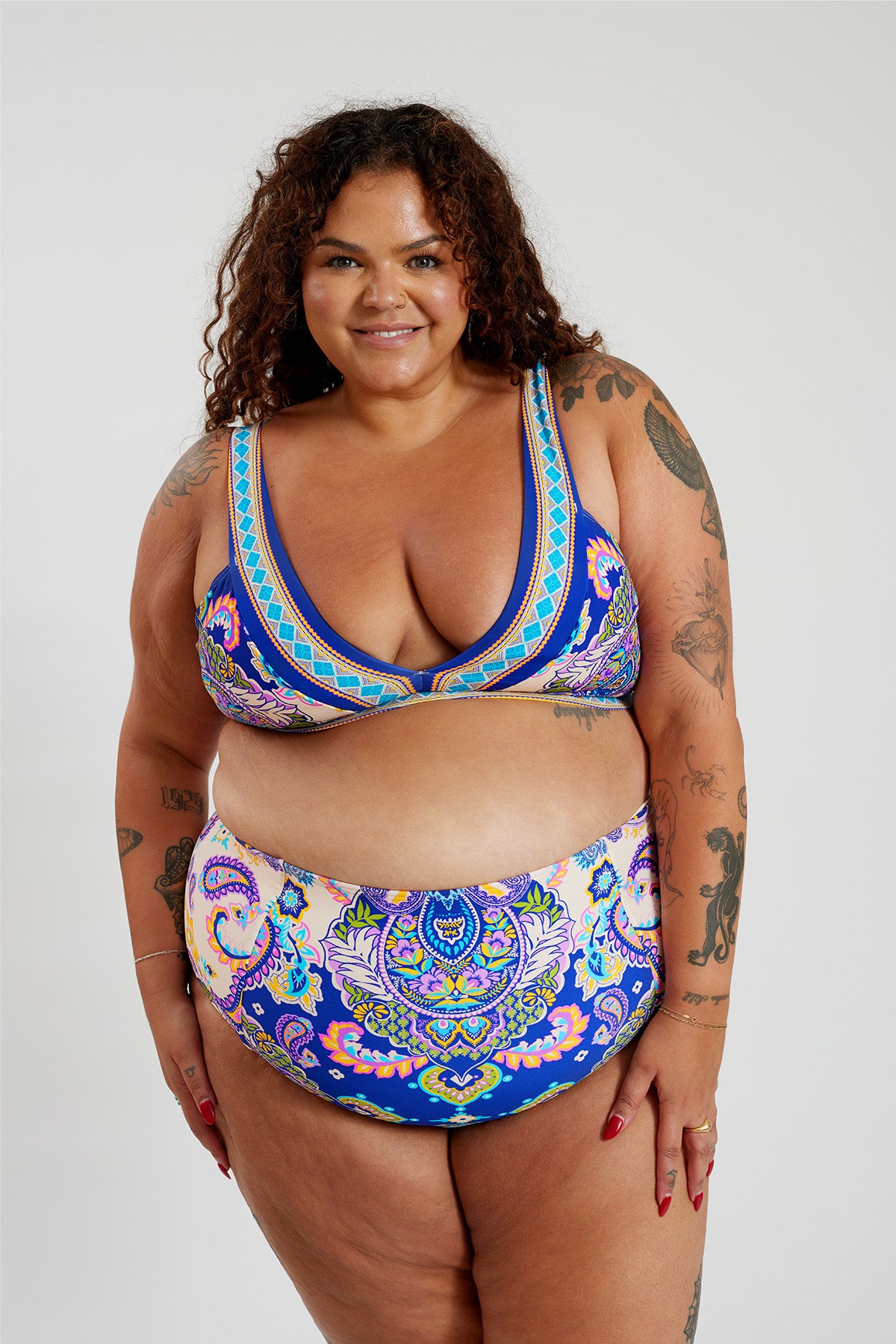 Penelope Bikini Bottom Curve - Peacock Swirls