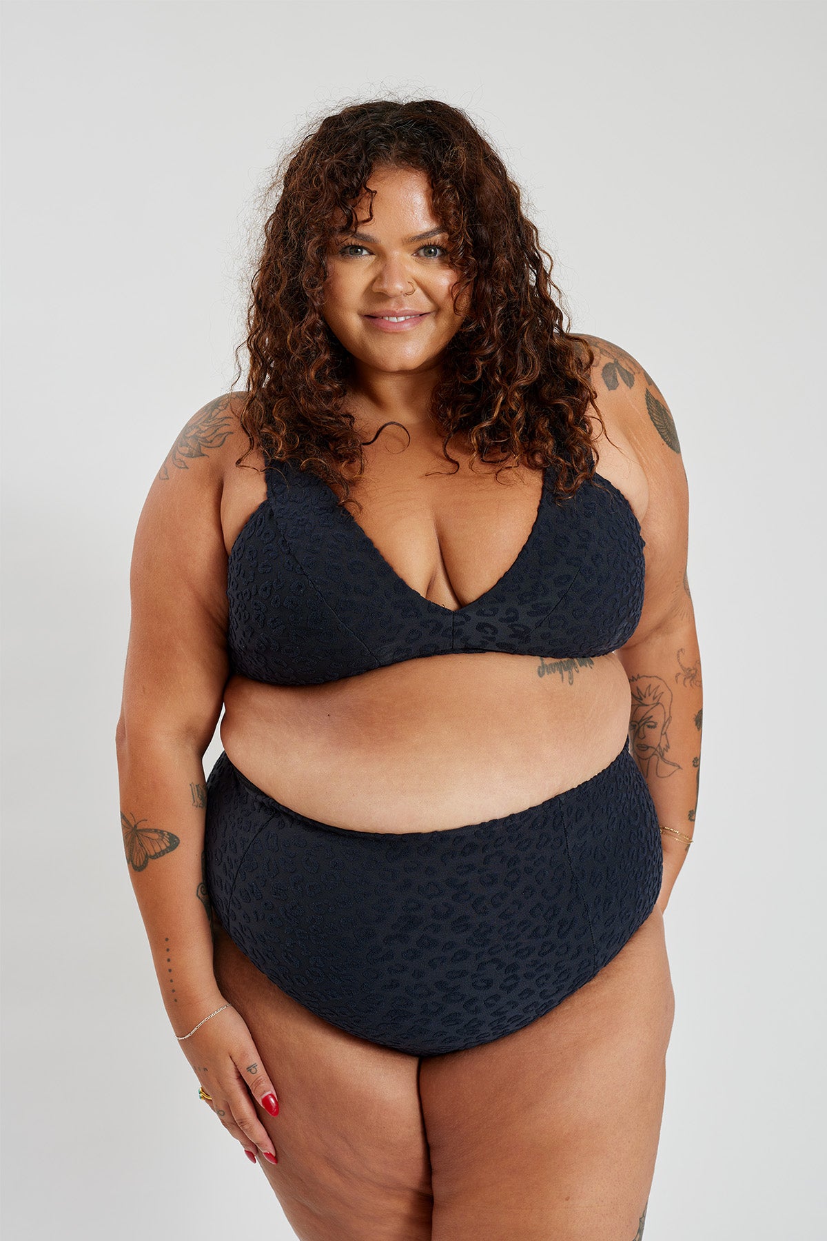 Penelope Bikini Bottom Curve - Textured Leopard Charcoal