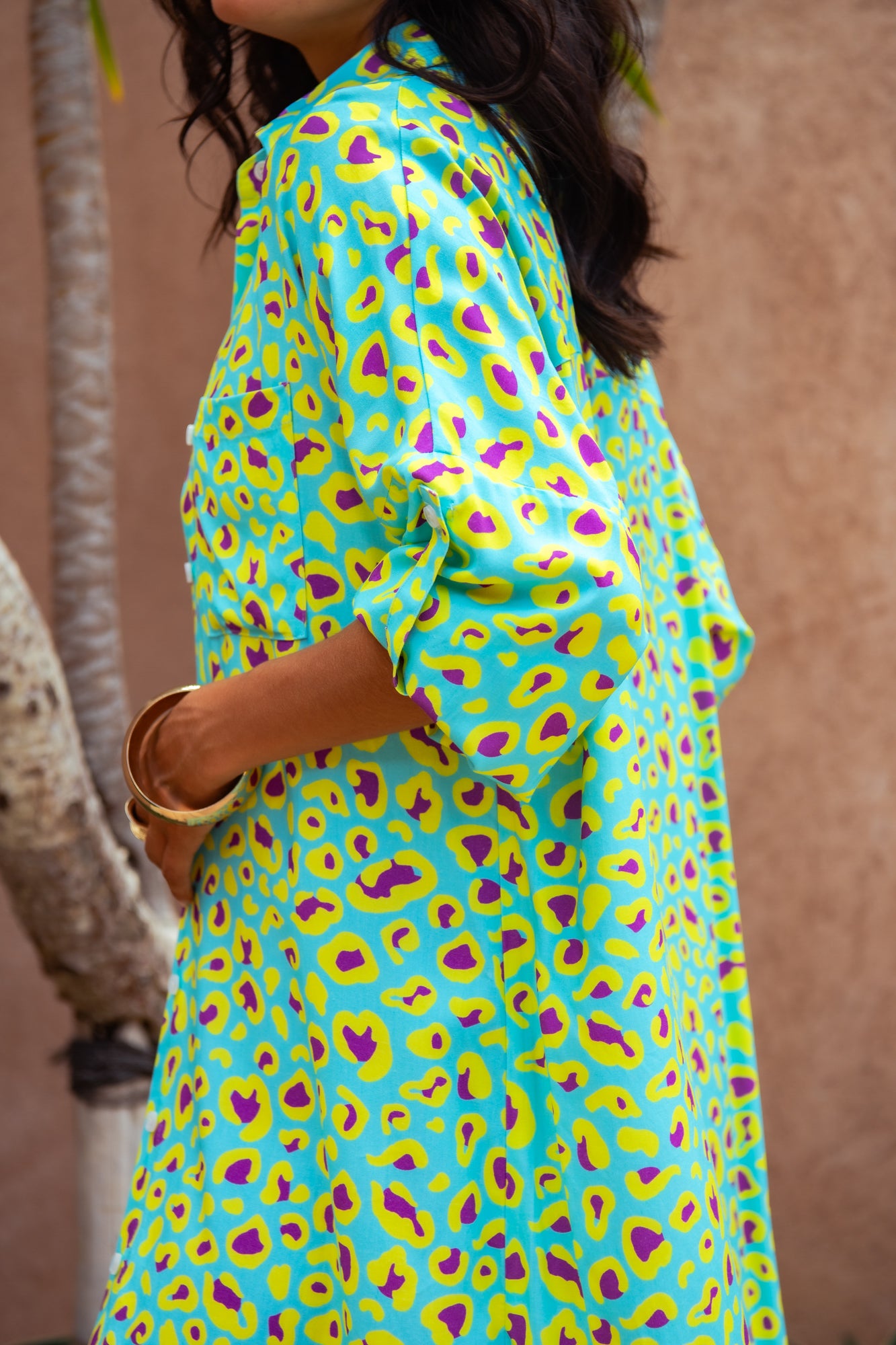 Sandy Shirt Dress - Sour Sky Leopard