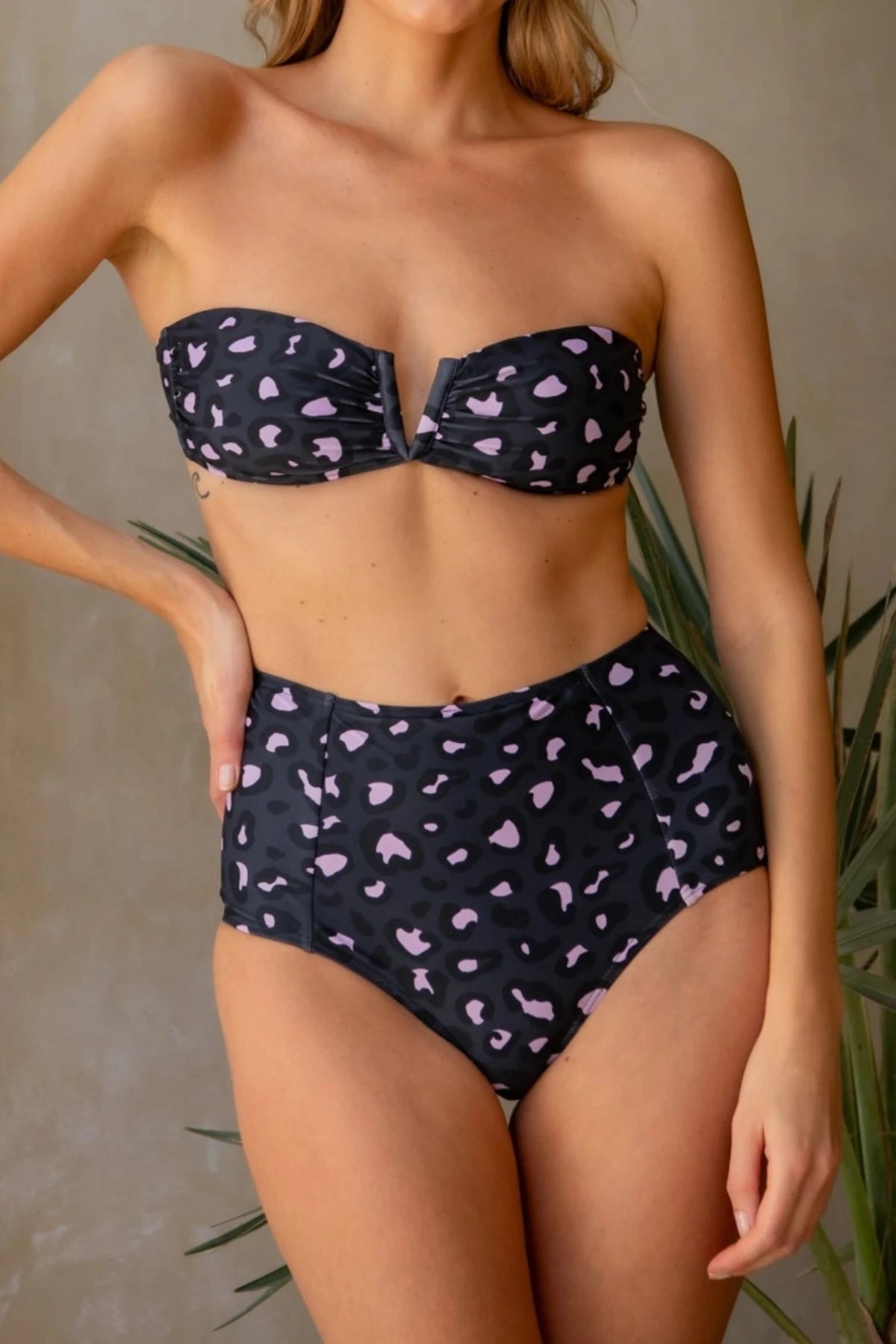 Infamous Swim Scarlett Bandeau Top in Mellow Leopard