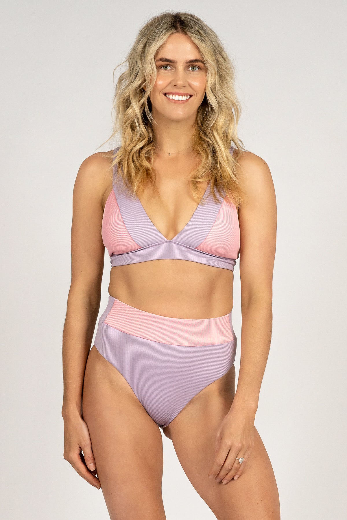 Ginger Bikini Bottom Final Sale - Pink Purple Ribbed