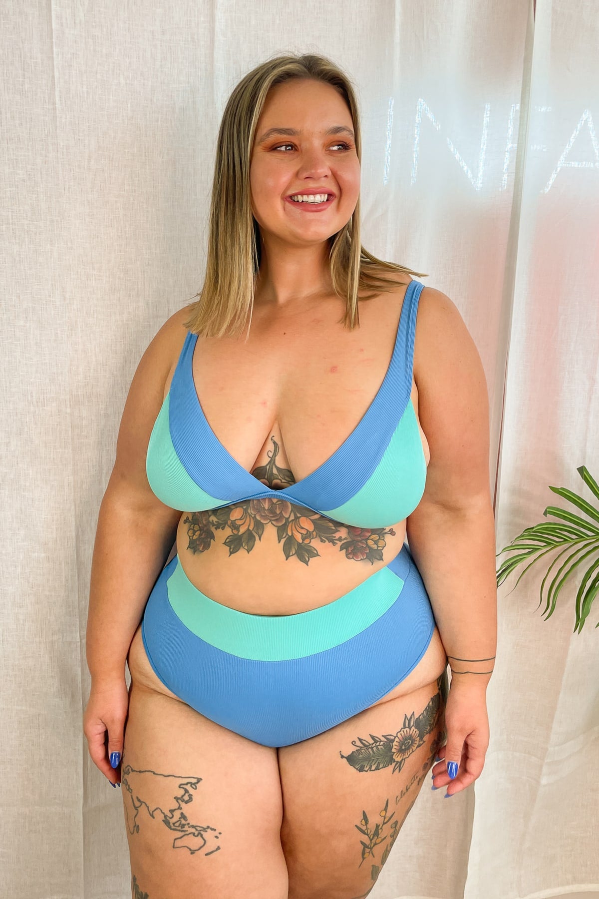 Lola Triangle Top Final Sale -  Blue Green Ribbed